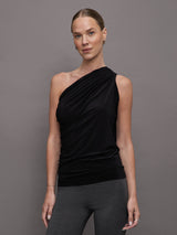 One Shoulder Peasant Top - Black