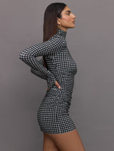 Long Sleeve Turtleneck Pickleball Dress - Large Houndstooth