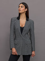 Single Breasted Boy Fit Riding Jacket - Large Houndstooth/ Black