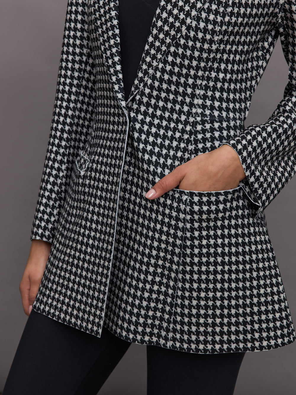 Single Breasted Boy Fit Riding Jacket - Large Houndstooth/ Black