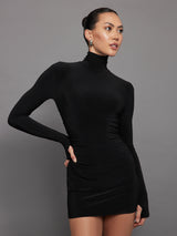 Long Sleeve Turtleneck Pickleball Dress - Black