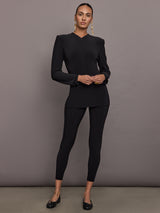 Long Sleeve Shoulder Pad V Neck Zip Front Jacket - Black