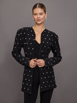 LS Shoulder Pad V Neck Zip Front Jacket  - Black All Over Studs