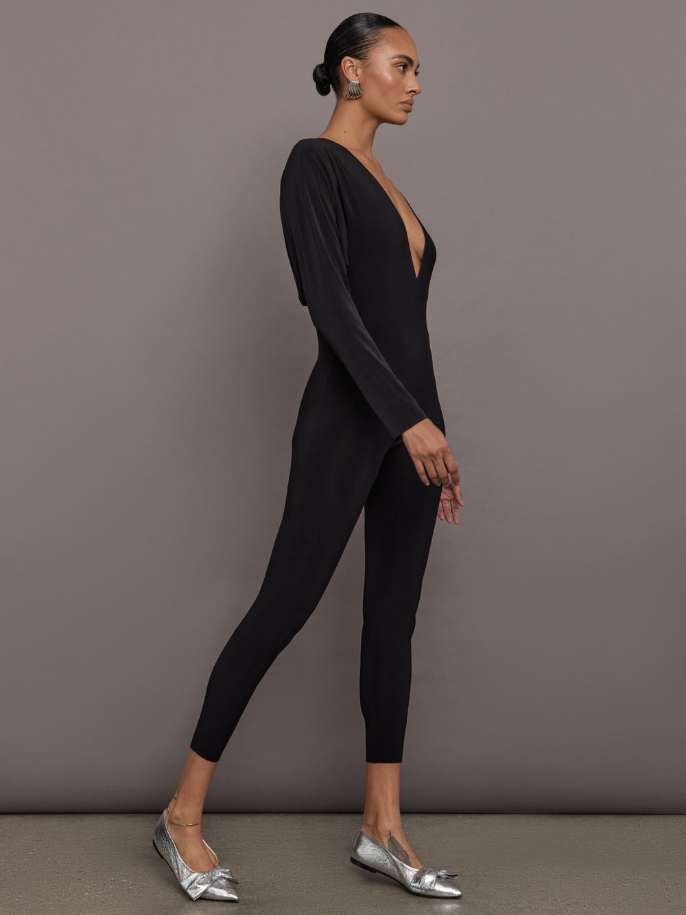 Dolman V-Neck Catsuit - Black