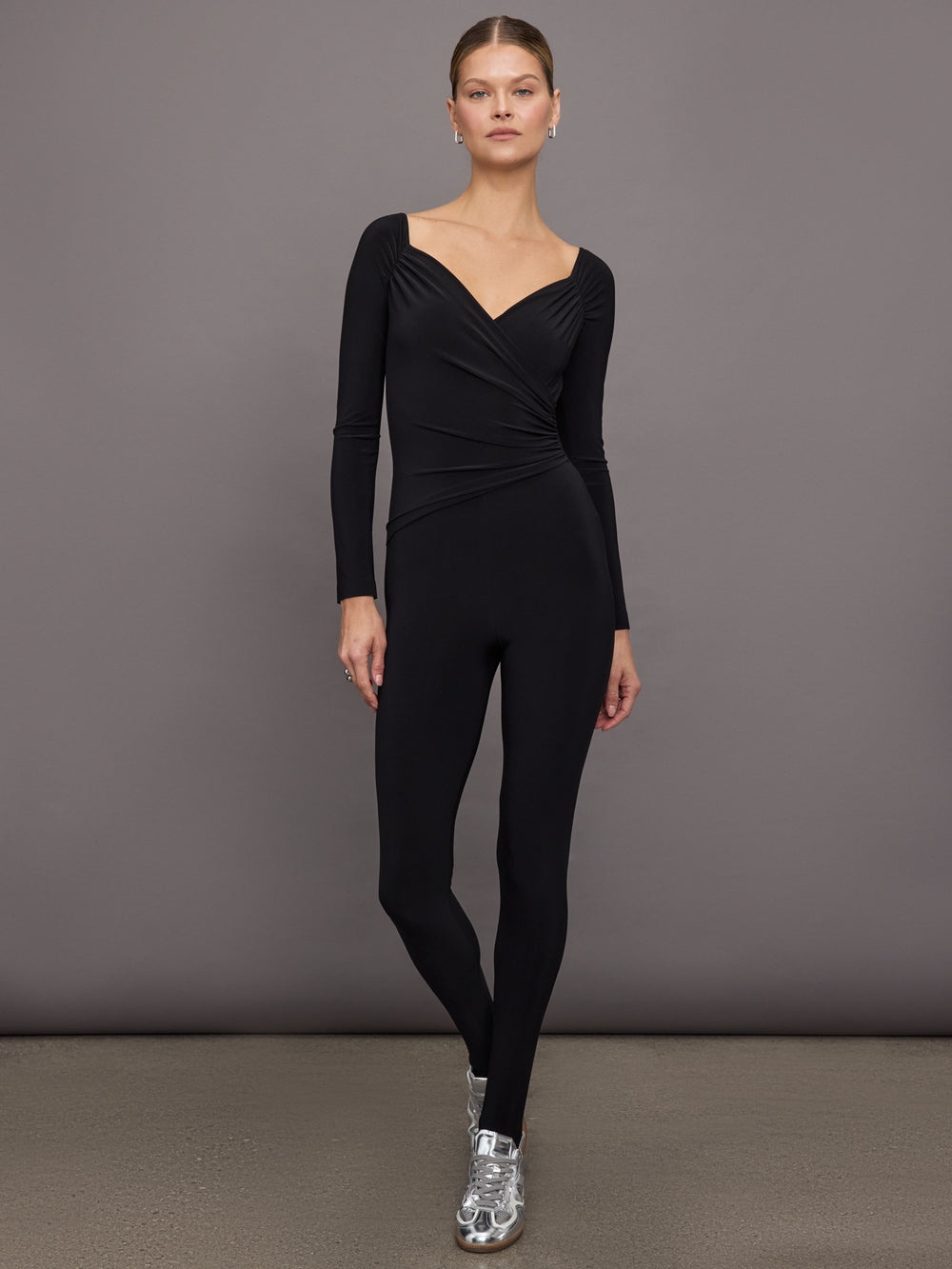 Off Shoulder Sweetheart Catsuit W/ Footie - Black