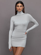 Long Sleeve Turtleneck Pickleball Dress - Dove