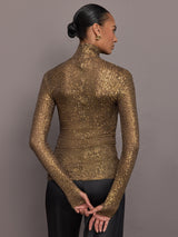 Slim Fit Long Sleeve Turtle Top - Bronze