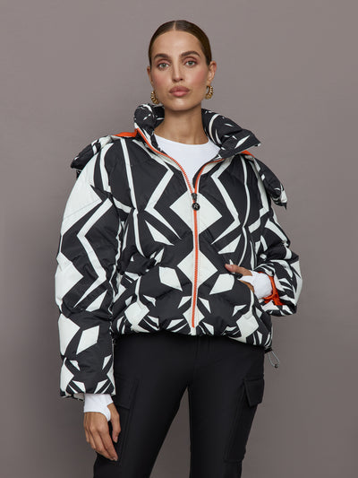 Mountain Puffer Ski Jacket - Geo Print Black/Snow White