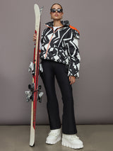 Mountain Puffer Ski Jacket - Geo Print Black/Snow White