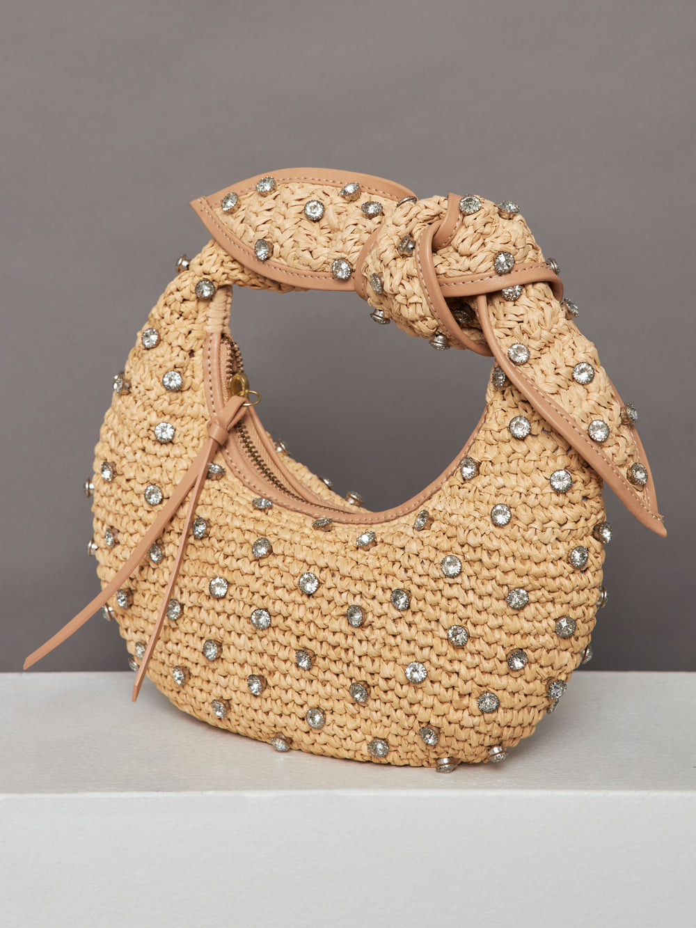 The Josie Bling Bag - Raffia Hobo with Embroidered Rhinestone