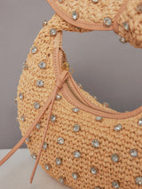 The Josie Bling Bag - Raffia Hobo with Embroidered Rhinestone