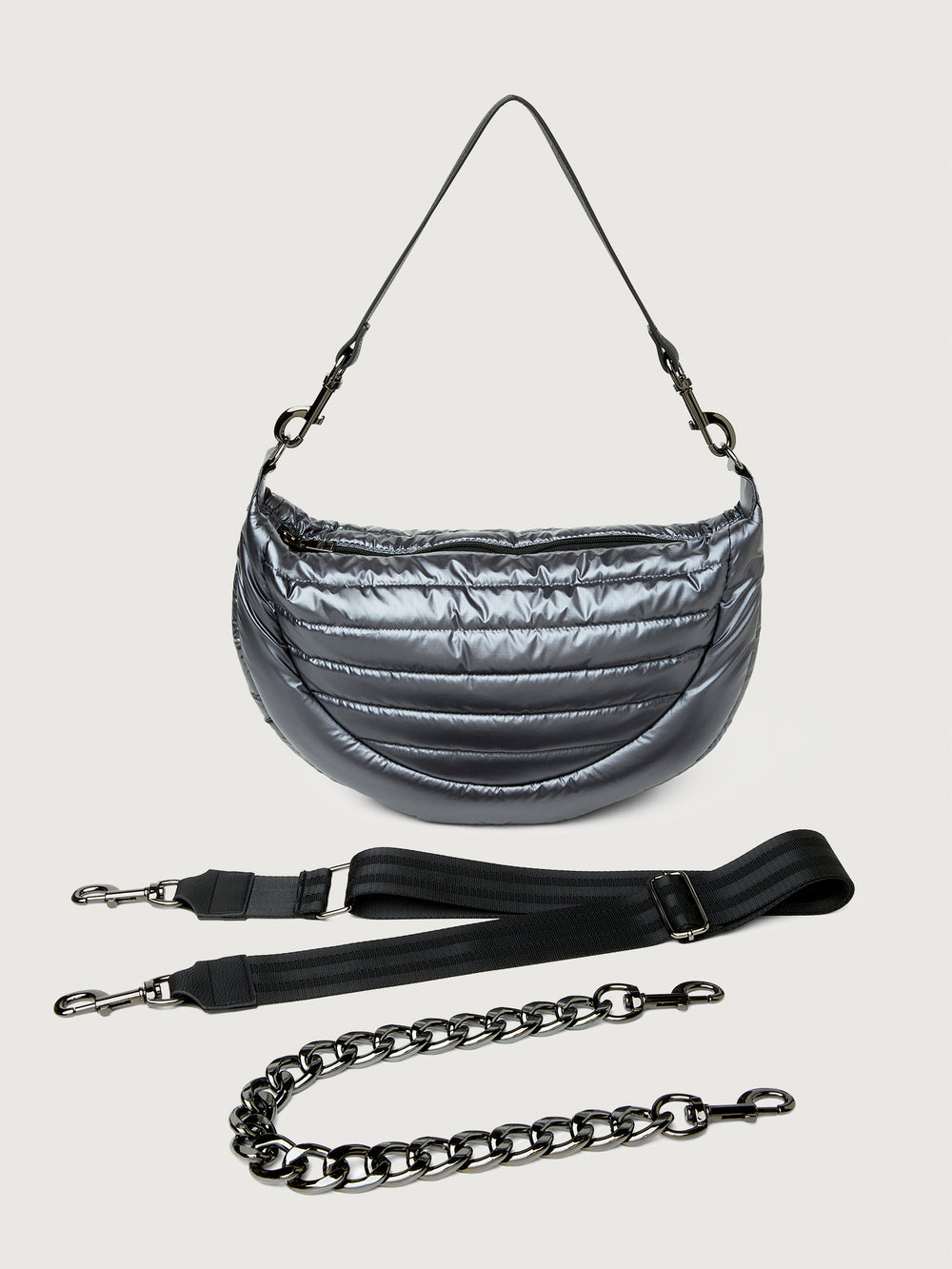 Elton Hobo Crossbody - Pearl Grey/ Black/ Black Web Gunmetal Hardware