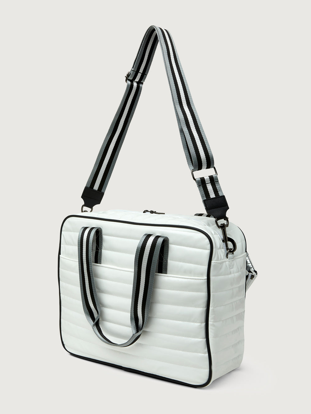 You are the Champion Tennis Bag - White Patent/ Black/ White Web