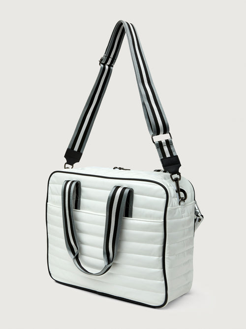 You are the Champion Tennis Bag - White Patent/ Black/ White Web