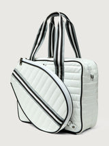 You are the Champion Tennis Bag - White Patent/ Black/ White Web