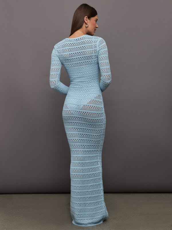 Lilith Crochet Maxi Dress - Sky Blue