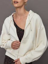 Cleo Cupro Drop Shoulder Hoodie Jacket - Ivory