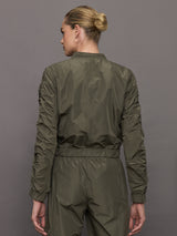 Theia Zip Taffeta Bomber Jacket - Army