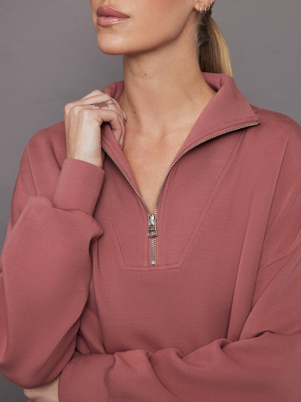 Hawley Half Zip Sweat - Withered Rose