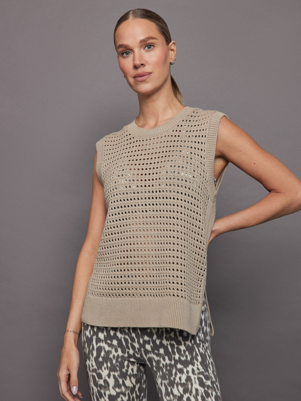 Darin Longline Knit Tank - Cashmere Stone