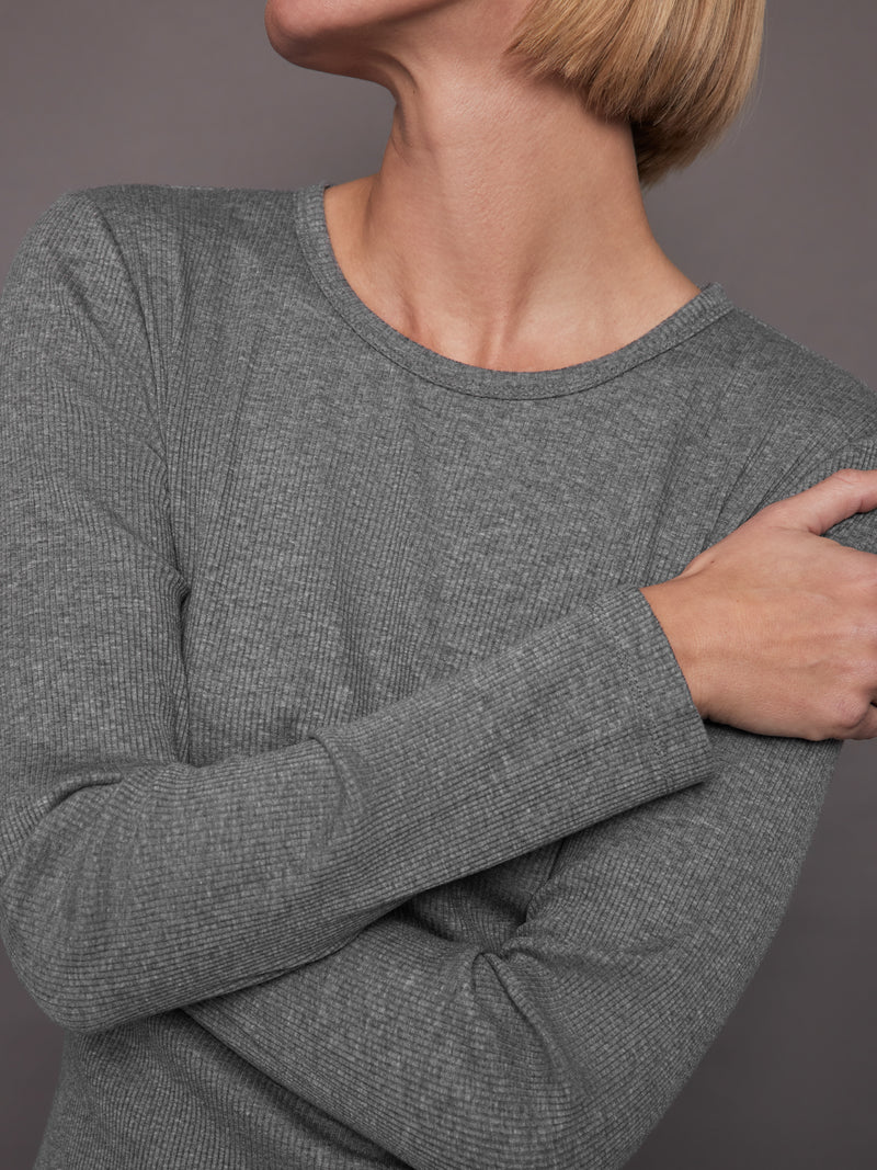 Rivington Ribbed Long Sleeve Top - Grey Heather